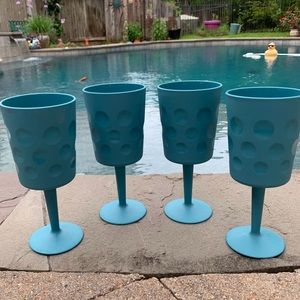 Reusable Poolside Wine Drink Glasses Dots MCM Teal Robin’s Egg Blue New